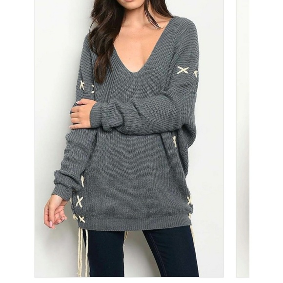 Charcoal Oversized Knit Sweater * - Picture 2 of 2